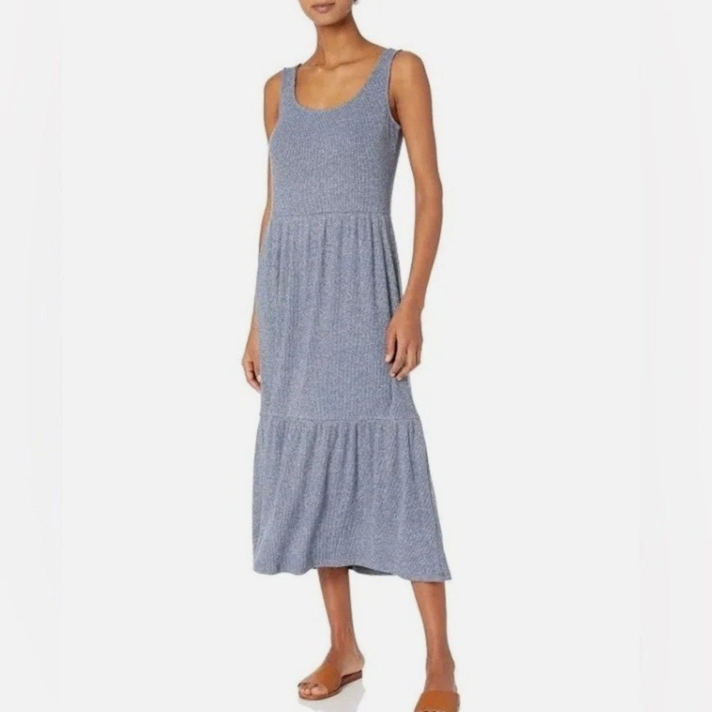 Daily Ritual Ribbed Knit Sleeveless Midi‎ Dress Gray Tiered Hem Size S